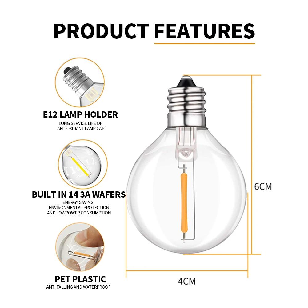100/50/25ft Outdoor Garland Lights 220V G40 Plastic Bulb LED Tent Fairy Patio String Light Wedding Garden Party Decoration