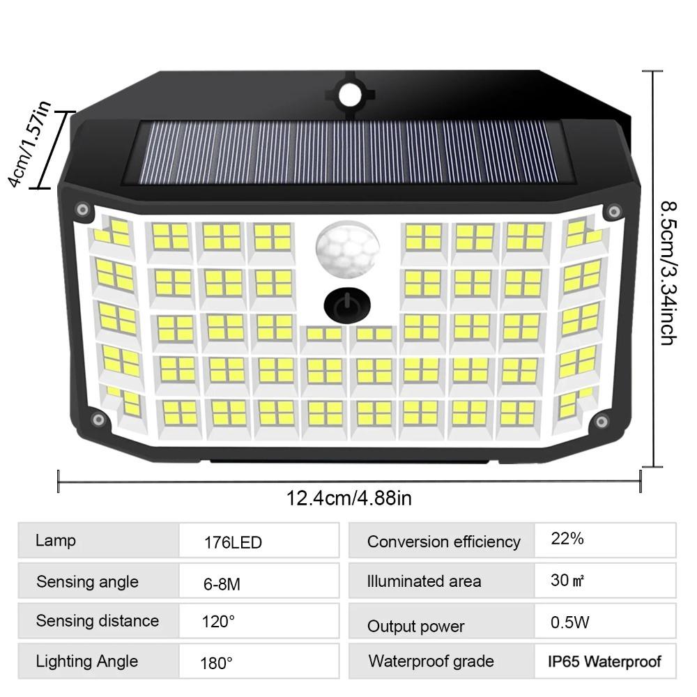 Solar Outdoor Lights 176 LED Solar Powered Motion Sensor Flood Lights IP65 Waterproof 3 Modes Wall Lamp For Outside Porch Yard
