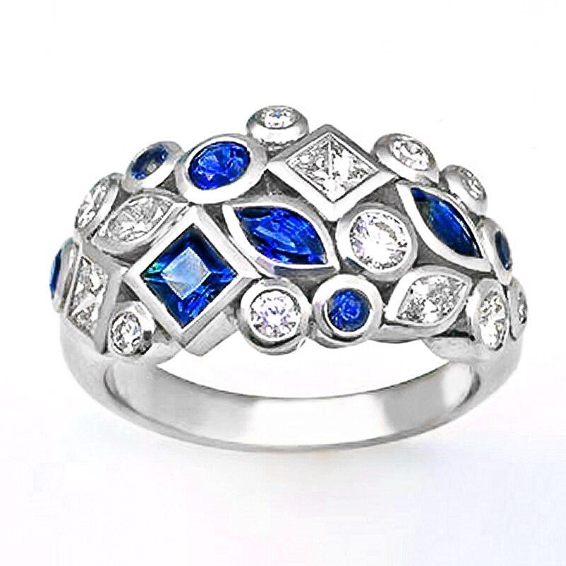 Luxury Vintage Rings for Women with Deep Blue/White Cubic Zirconia  Novel Design Lady's Finger-rings Retro Party Jewelry