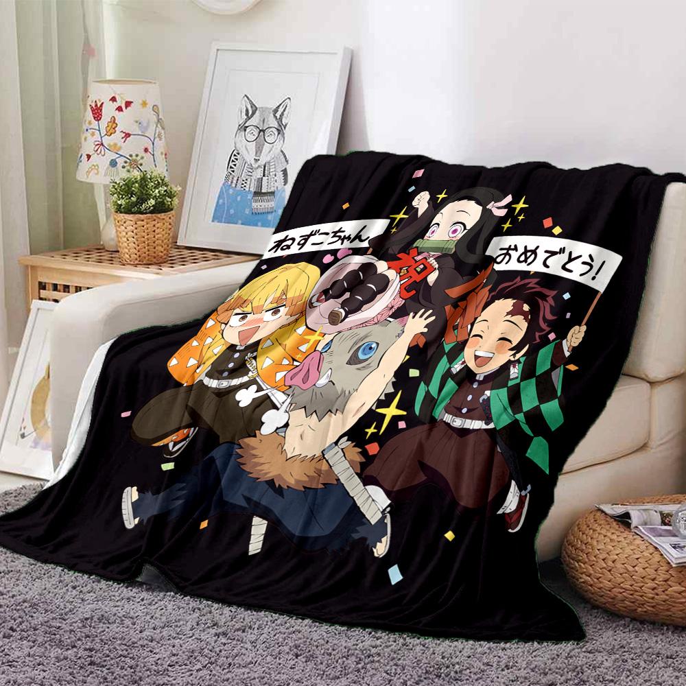 Powerful Demon Anime Flannel Blanket, Soft Polyester, Modern Design, All-Season for Camping, Travel, Gifts for holidays or birthdays