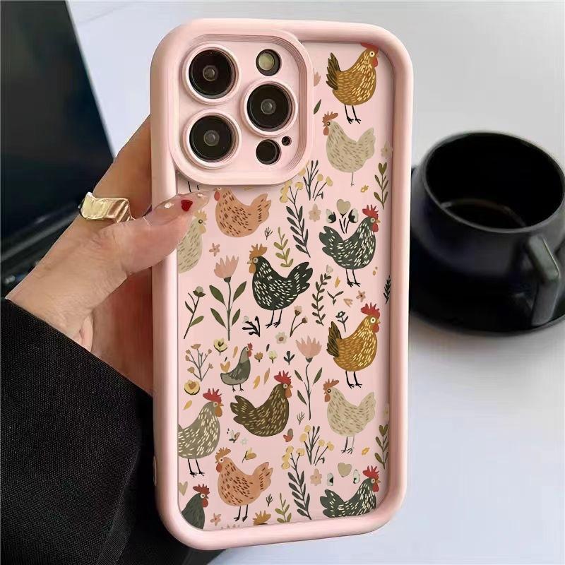 Phone Case Chicken And Flower Pattern For iPhone 17 16 Pro Max 11 13 12 14 15 8 7 Plus XS XR X 16E 17E Shockproof Silicone Cover