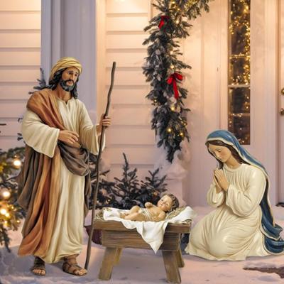 Yousheng 1 Set Wooden Nativity Garden Stakes Christmas Outdoor Joseph Mary Baby Jesus Decorations Holy Family Stakes for Yards Lawns Decor