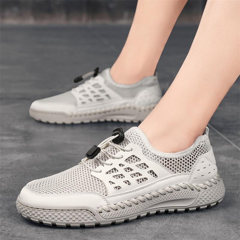 Men Casual Sneakers New Mesh Breathable Outdoor Sport Shoes Male Fashion Lightweight Non-Slip Elastic Walking Shoe Brown Size 46