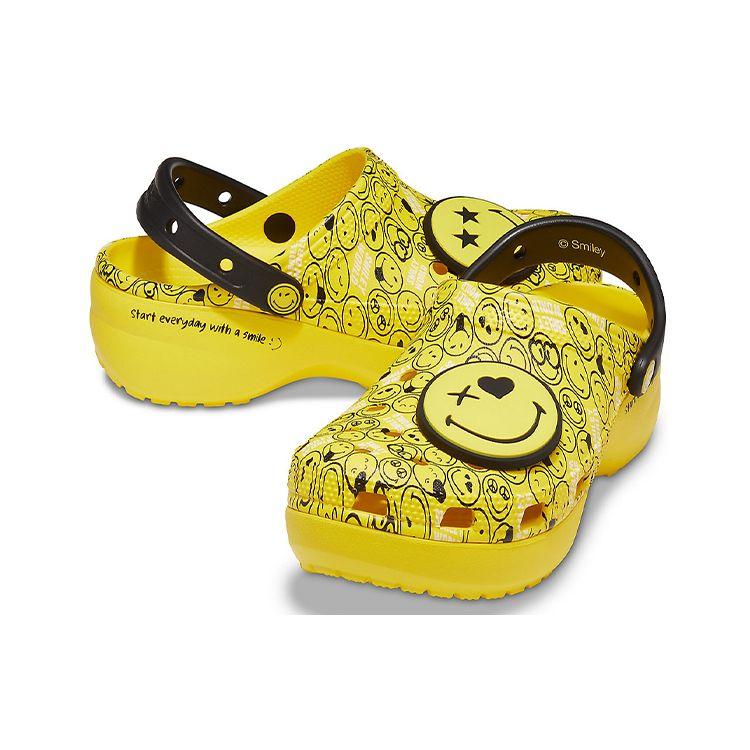 Crocs Smiley X  Classic Clog Eva Thick Sole Cloud Shoes Women Clogs Yellow Black 207233-90H