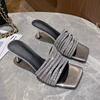Women's High Heel Slippers Modern Slim High Heel Women's Shoes on Sale Summer 2024 New Sexy Crystal Design Women's Slippers