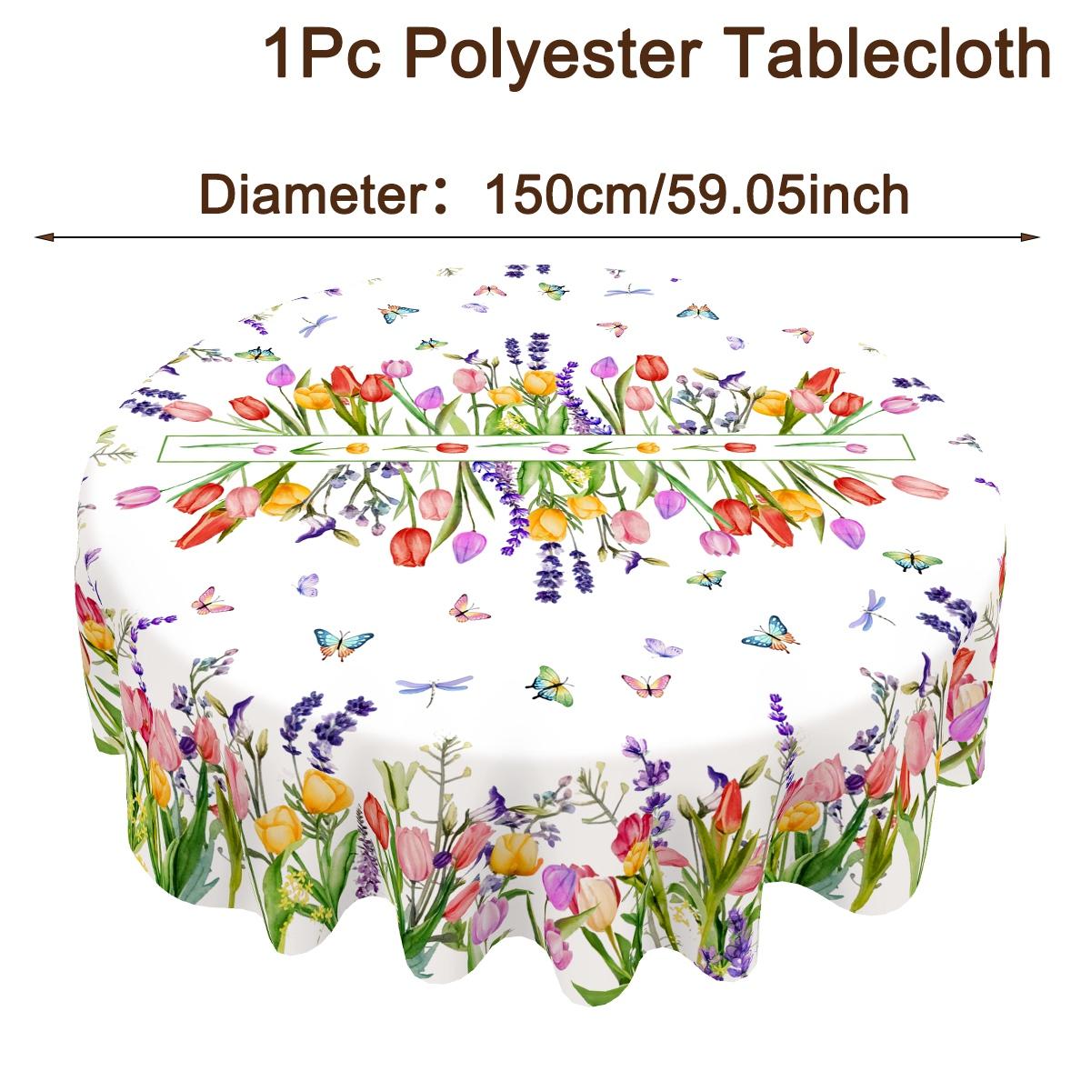 

Spring Tulip Polyester Tablecloth Butterfly Floral Design Table Cover for Home Wedding Table Decor Spring Summer Party Supplies as shown