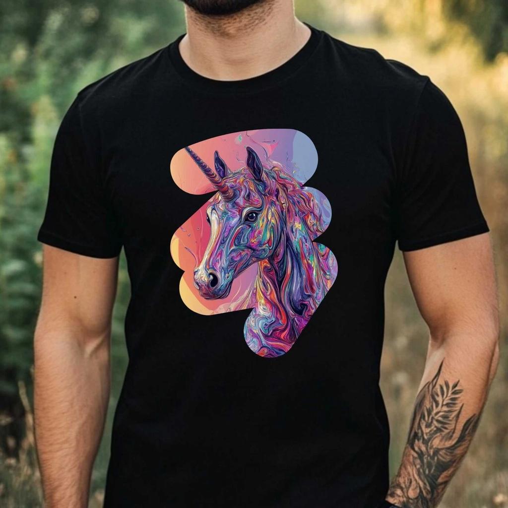 T-Shirt Herren Holographisches Einhorn Motiv Baumwolle Größe XS bis 5XL