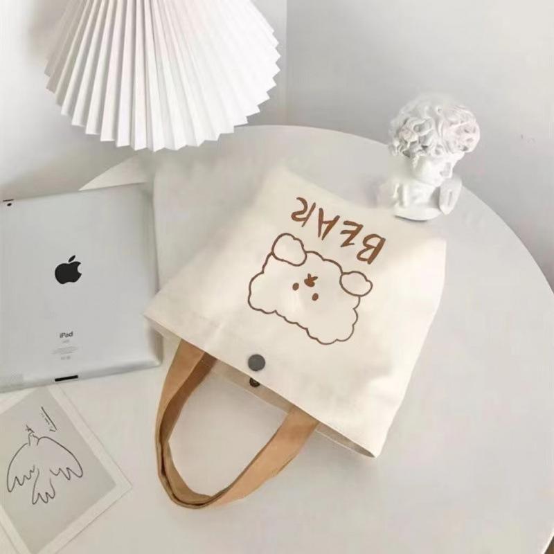Little Bear Canvas Student Tote – Cute, Portable Handbag and Mini Gift Bag for Outings