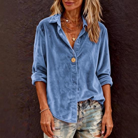 Women Shirt Lapel Long Sleeve Single Breasted Cardigan Shirt Solid Color Loose Fit Velvet Shirt Spring Autumn Daily Wear