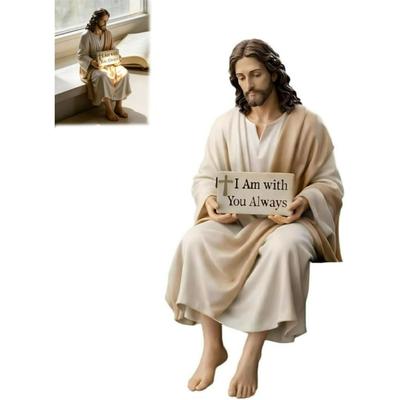 Figura de Resina de Jesús, Siempre Estoy Contigo Estatua de Jesús, Decoración Religiosa Decorativa Hecha a Mano Sentada, Decoración para Salpicadero de Coche de Pascua, Mesa de Oficina en Casa