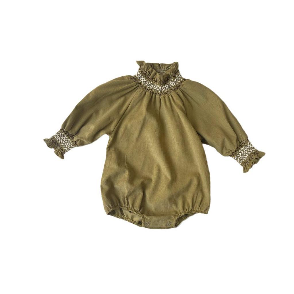 Infant Corduroy Jumpsuit with Flower Collar - Long Sleeve Spring/Autumn Style for Baby Girls