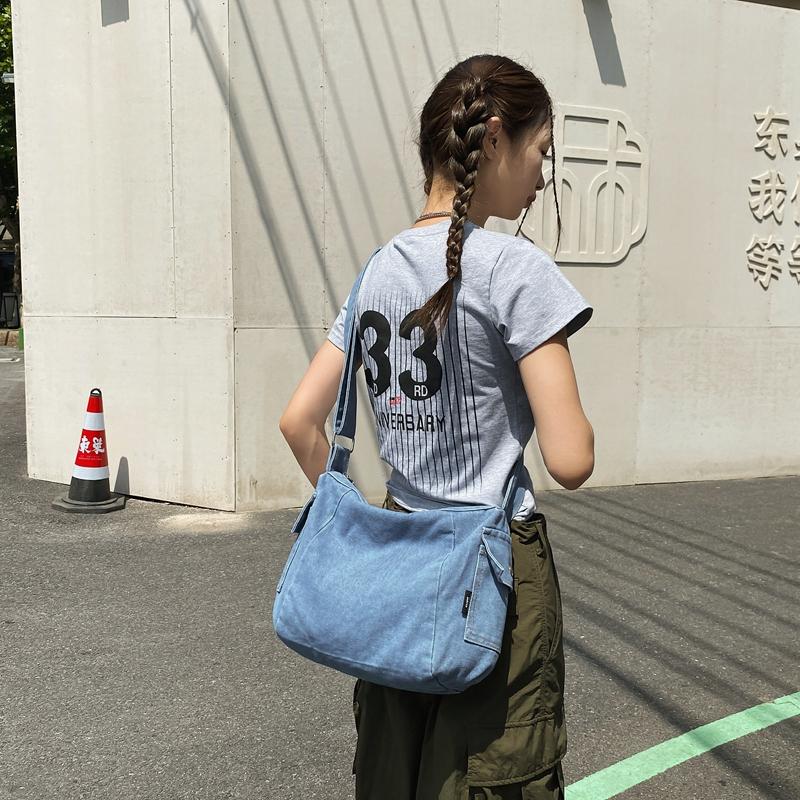 Denimveske Ensfarget Dame Skulderveske Crossbody-veske