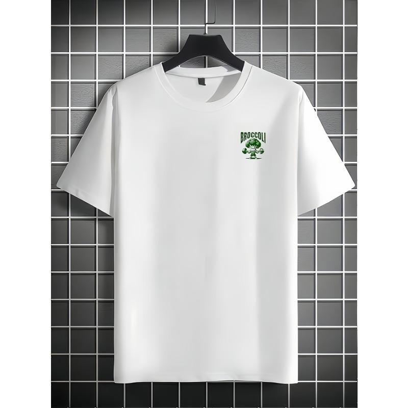 Men's Loose Fit Short Sleeve T-Shirt - Breathable Casual Summer Tee with Broccoli Graphic Print Slogan, Small Round Neck for Outdoor Activities