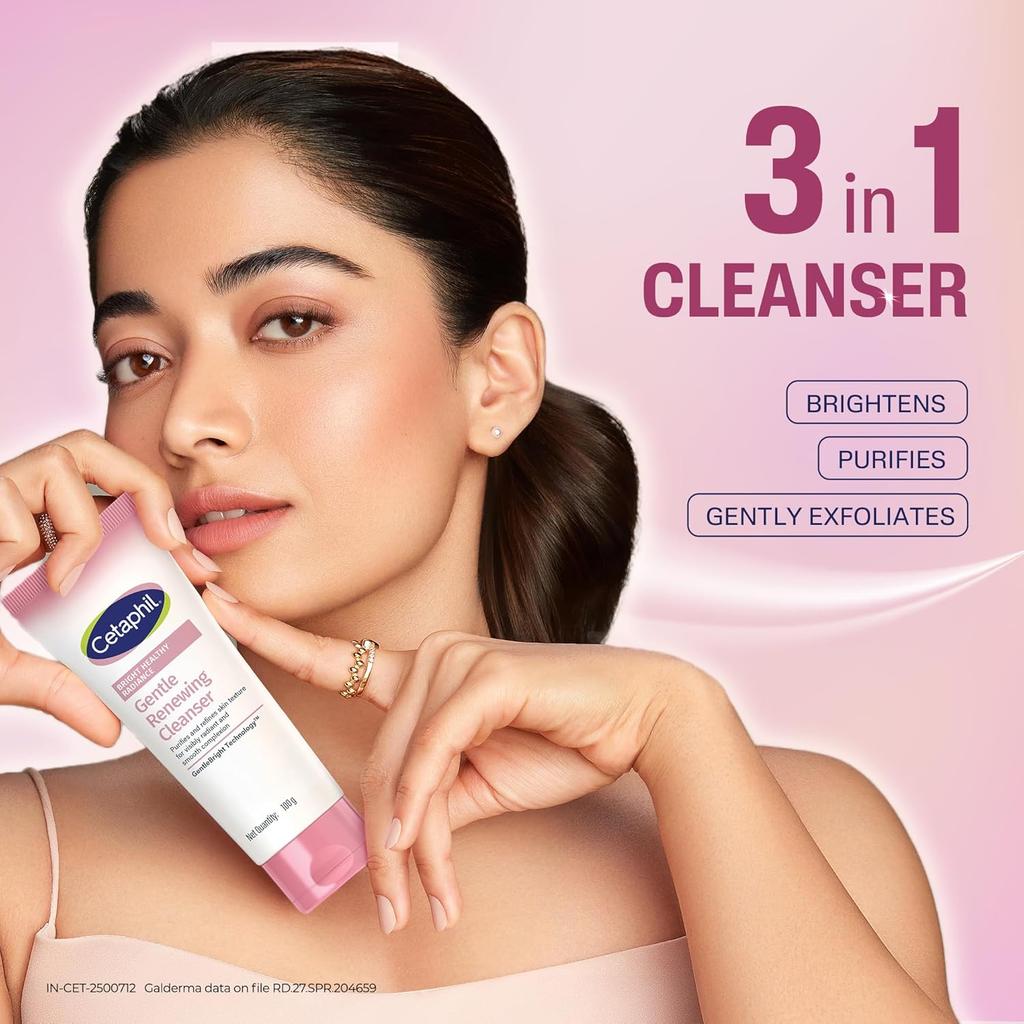 Cetaphil Bright Healthy Radiance Gentle Renewing Cleanser|100G|Gentlebright Technology With Vitamin E-Releasing Jojoba Beads