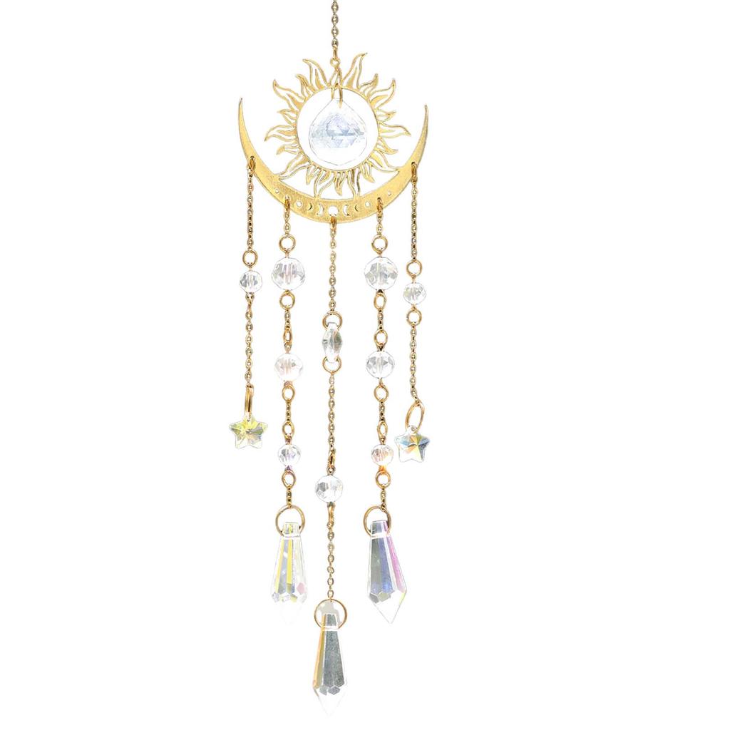 Sun Catcher with Crystals Drop Gold Chain Design Light Reflection Crystals  for Porches Garden Decoration