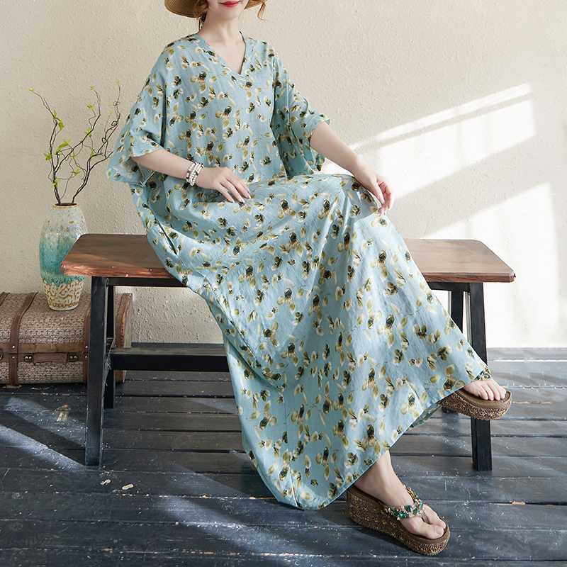 

Летний цвет Ретро Длинная юбка Хлопково-льняное платье One size