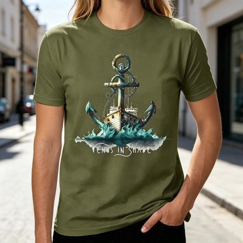 Vintage Ocean Anchor Vessel Print Tee Shirt Soft Breathable Cotton Unisex Short Sleeve 100 Cotton oversized t shirt
