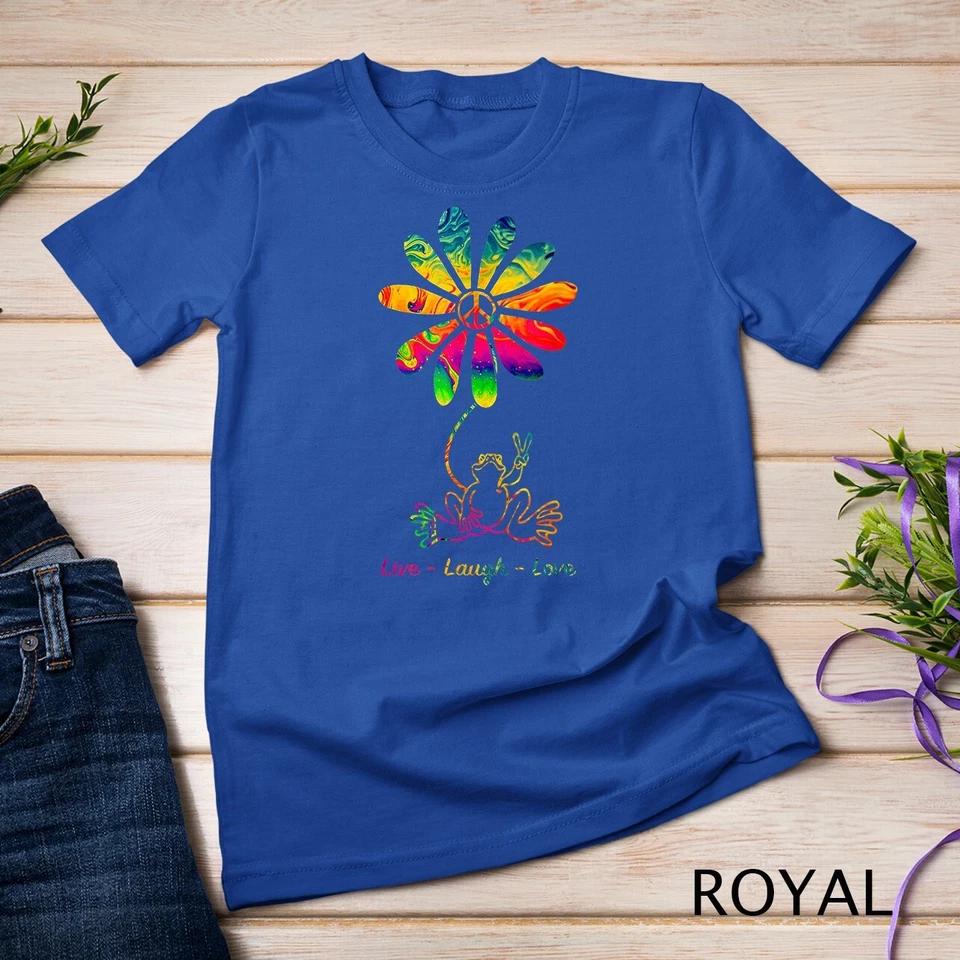 Peace Love Frog Hippie Flower Daisy Gift Unisex T-shirt 10 S