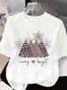 (Asian Size) Letter Tree 90s Short Sleeve T-shirts Women's Top O-neck T Shirt Print Merry Christmas Fashion Casual New Year Clothing Graphic Tee
