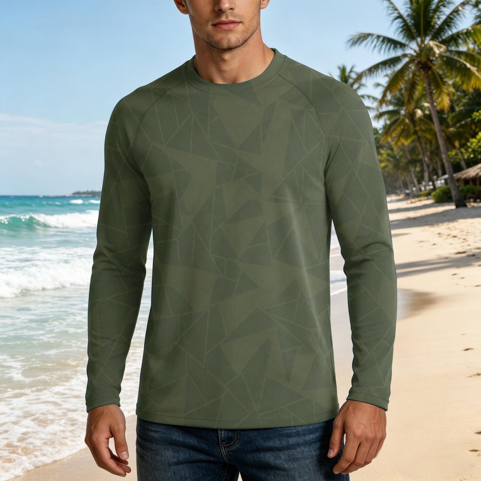 Men s 50+ Sun Shirt Long Sleeve Protective Athletic Top for Outdoor Sports S зелёный
