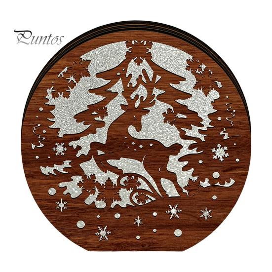 Atmospheric Room Lighting 3D Wooden LED Christmas Night Light, Hollow Carved Tabletop Decor Table Lamp with Warm Glow, Festive Holiday Home And Office