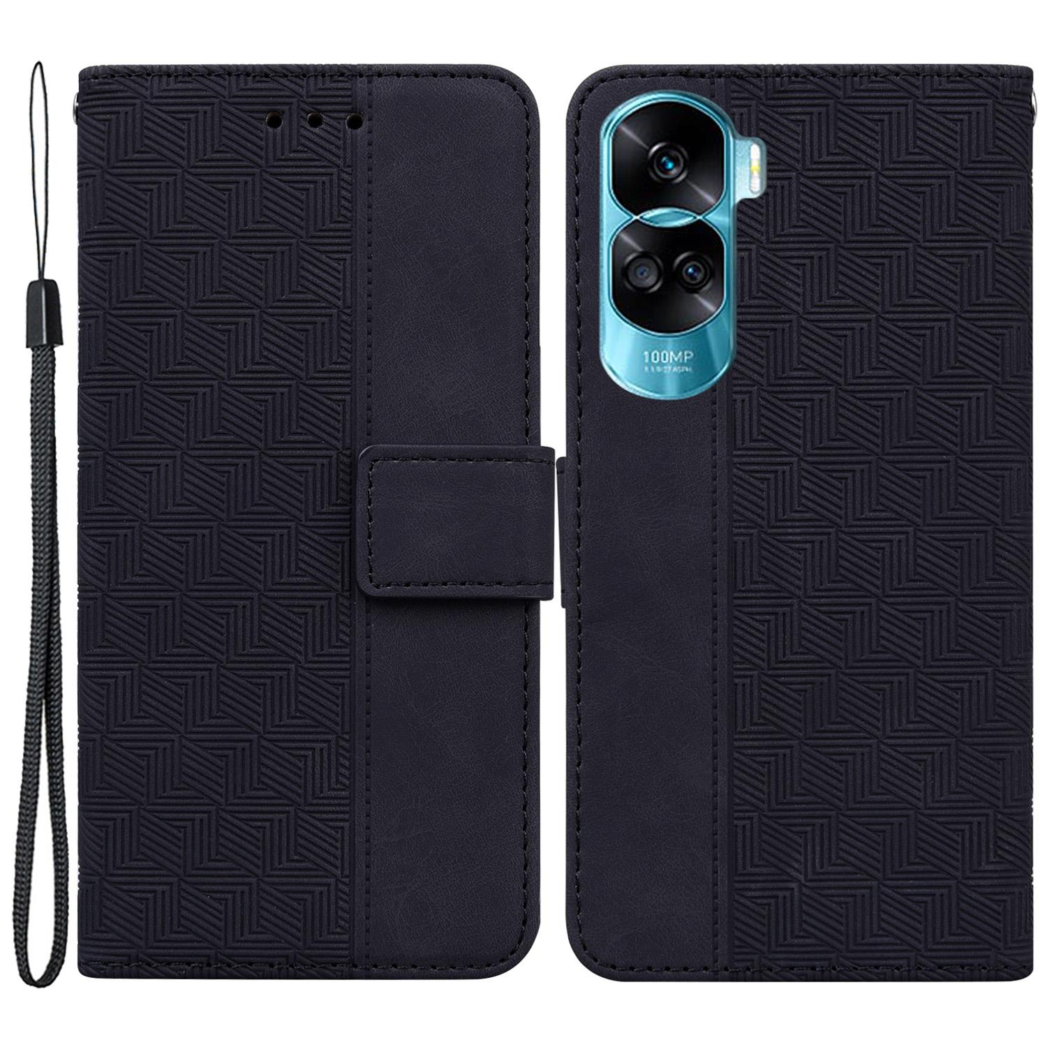 

Flip Leather Wallet Case for Honor 90 Lite 5G/X50i 5G,Geometry Imprinted Stand Phone Cover Black