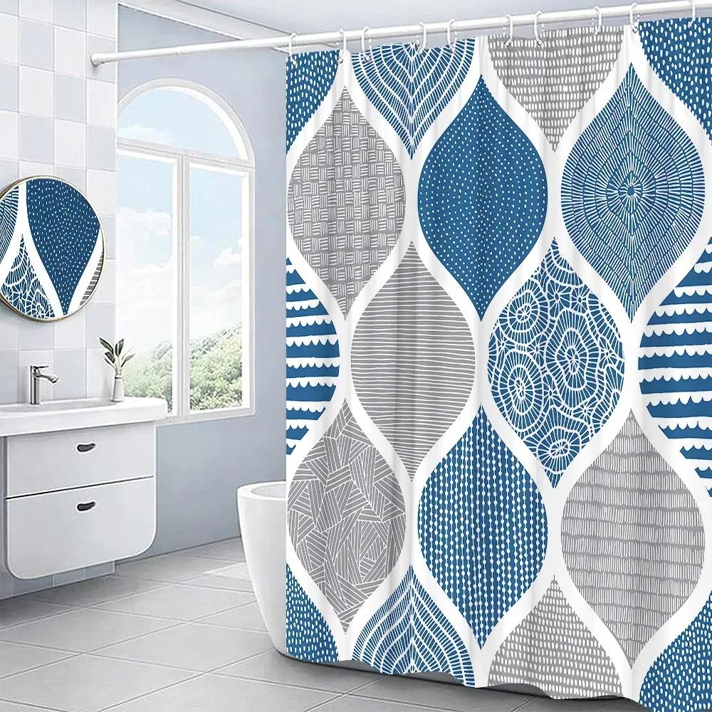 Modern 3D Geometry Shower Curtains Set Red Orange Grey Yellow Lattice Fabric Bathroom Accessories Black and Gray Bath Curtains