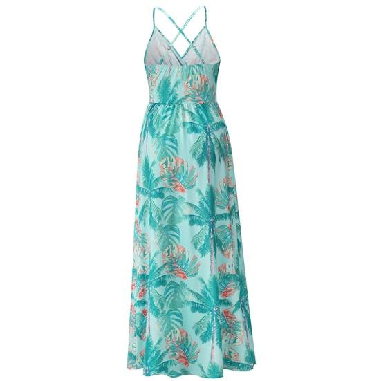 Women's Sleeveless Boho Maxi Dress Spaghetti Summer Tropical Style Beach Vacation