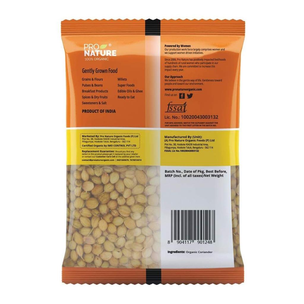 Organic Whole Coriander (200 G), Organic Coriander Whole Pro Nature