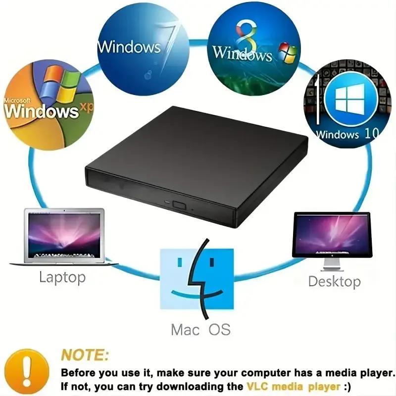 External DVD CD Drive, USB 2.0 Slim Protectable External CD-RW Optical Drive DVD-ROM Player for Laptop PC Desktop