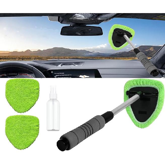 Windshield Window Cleaner Tool, Windshield Cleaner Car Windshield Cleaning Tool With Reusable Microfiber Pads Glass Wiper Kit With Extendable Handle