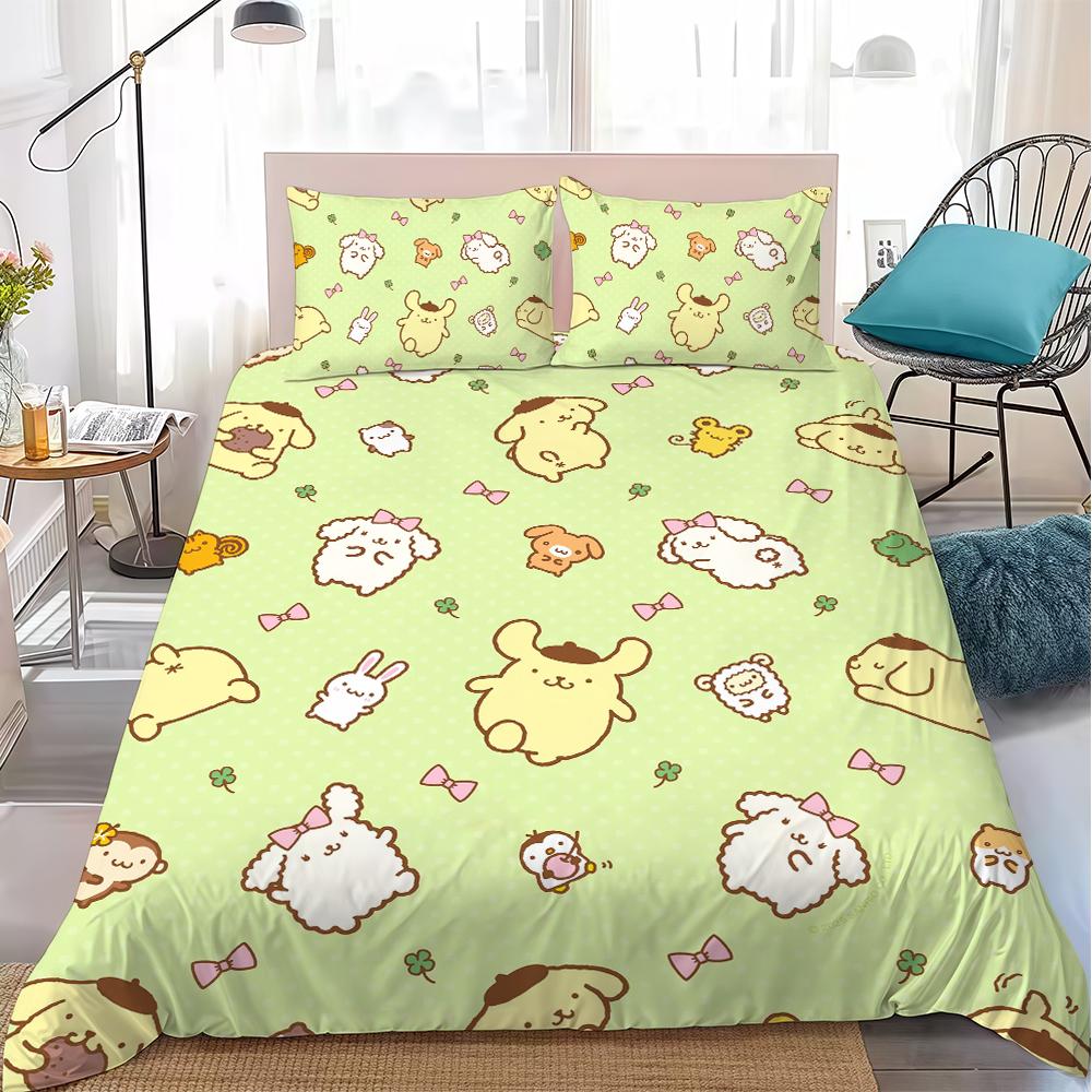 P-Pompompurin Kawaii Duvet Cover Set Home Style Bedding Soft Laundry Cotton Bed 3 Piece Set Student Dormitory Gift