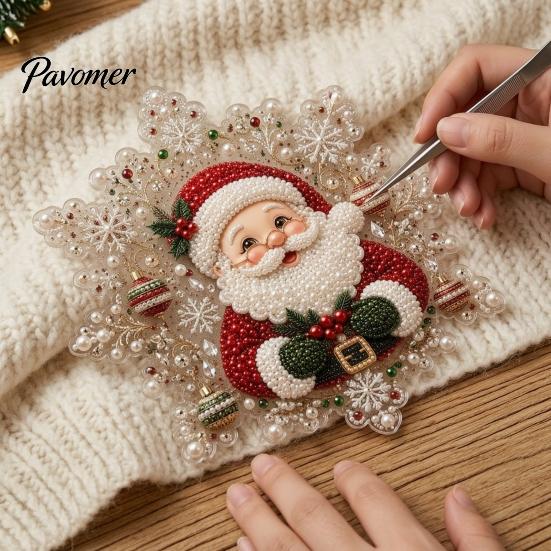Acrylic Beaded Art Supplies Christmas Faux Pearl Painting Suncatcher Kit, Snowflake Shape Board Decorative Hanging Window with Lace Edge, 3D