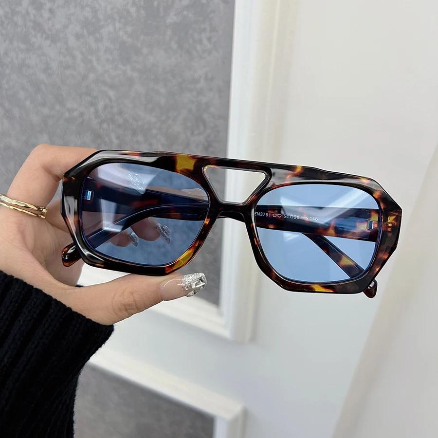 Brand Fashion Square Sunglasses Women Leopard Ocean Color Mirror Sun Glasses Female Big Frame Retro Vintage