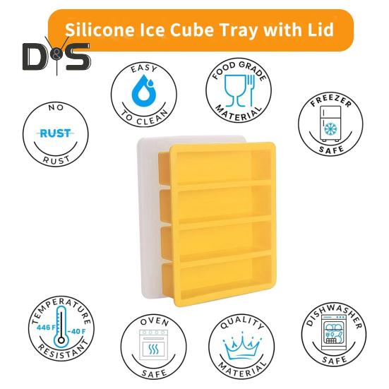 Tavă de bețișoare de gheață din silicon, cu 4 cavități, de calitate alimentară, cu eliberare ușoară, fără BPA, Frigider de vară, bandă lungă de gheață, unt, matriță de presare, accesorii de bucătărie