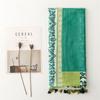 Tourist Sunscreen Shawl Bohemian Green Geometric Vacation Photography Cotton And Hemp Texture Scarf With Silver Thread