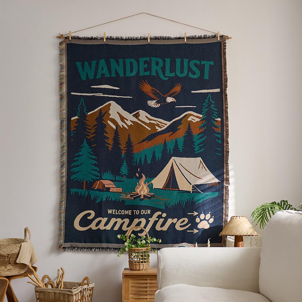 Retro Star and Moon Cloud Scene Hanging Cloth Art Style Fabric Hanging Painting Homestay Wall Decoration Background Cloth Cotton Yarn Fringed Tapestry