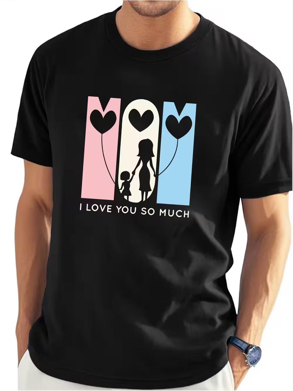 Mother s Day Theme MOM Letter Printed T-shirt with Love Balloon Parent Child Pattern L