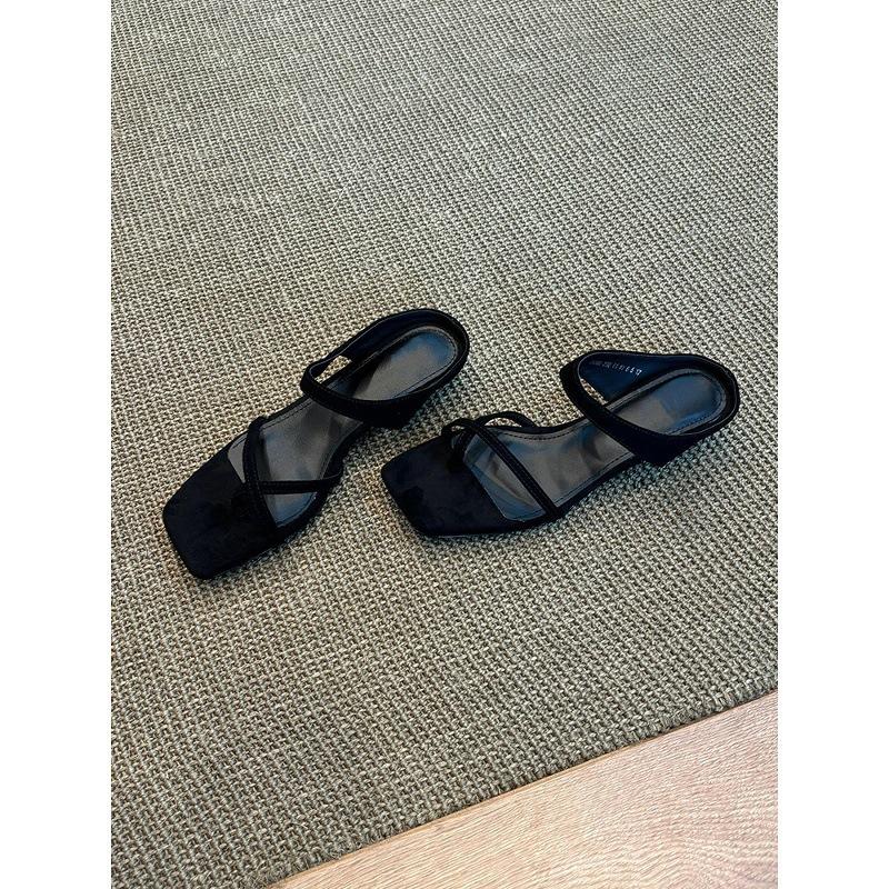 Simple casual cover toe with sandals summer square head slope heel outside wear cool slippers