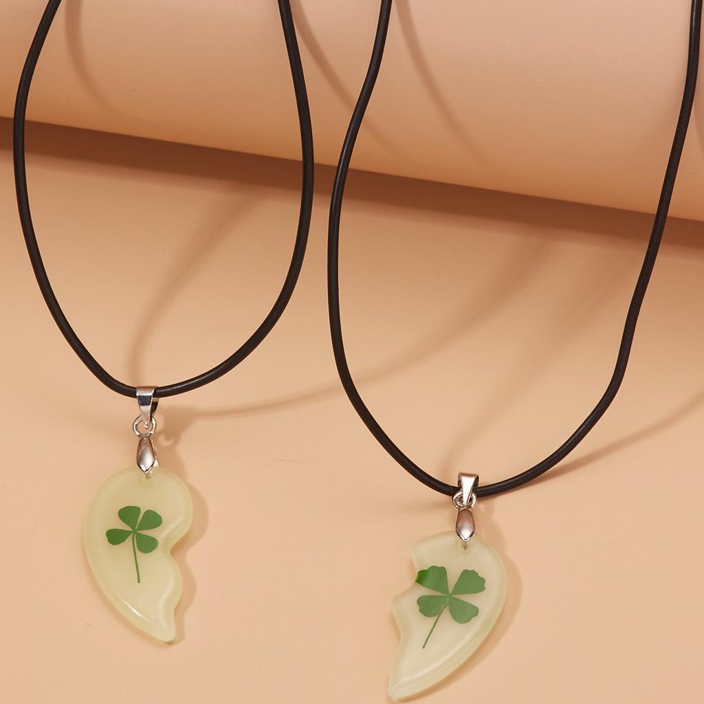 Geometric Floral Resin Lucky Charm Necklace With Glow Effect For Gift
