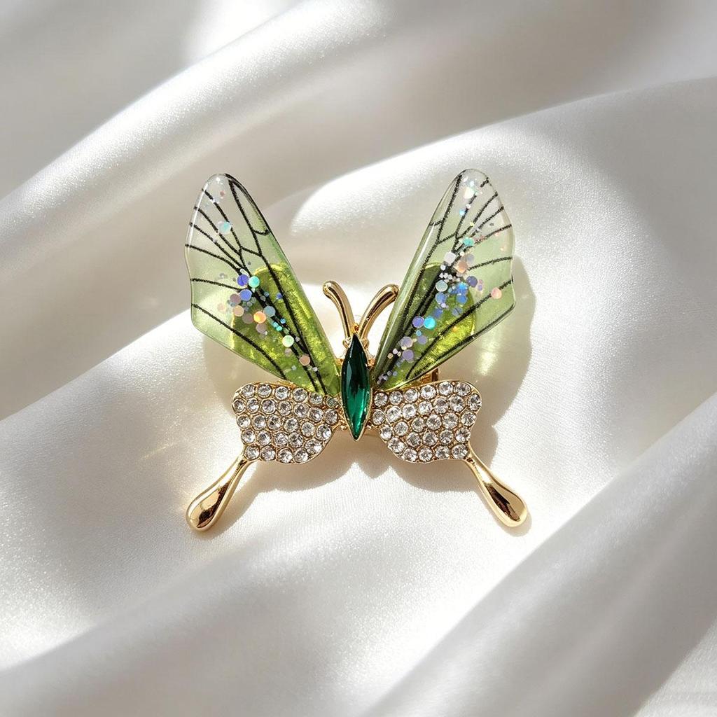 Green Butterfly Brooch, High-End Women's Exquisite Green Butterfly Cute Style Brooch, Suit Cardigan Pin Fashion Versatile Decoration