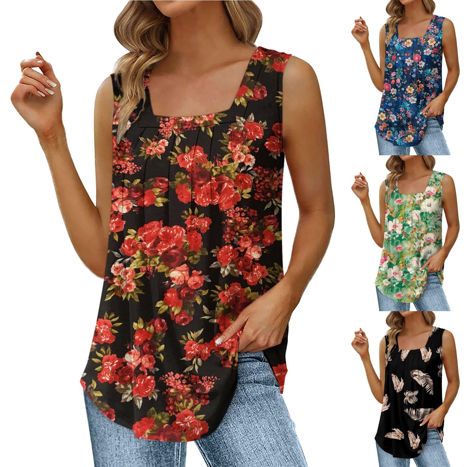 

Женские топы, нарядные повседневные топы без рукавов с квадратным вырезом, летние майки, свободные плиссированные рубашки, струящиеся топы с изогнутым краем