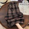 Women's Wide-Leg Plaid Drawstring Casual Pants