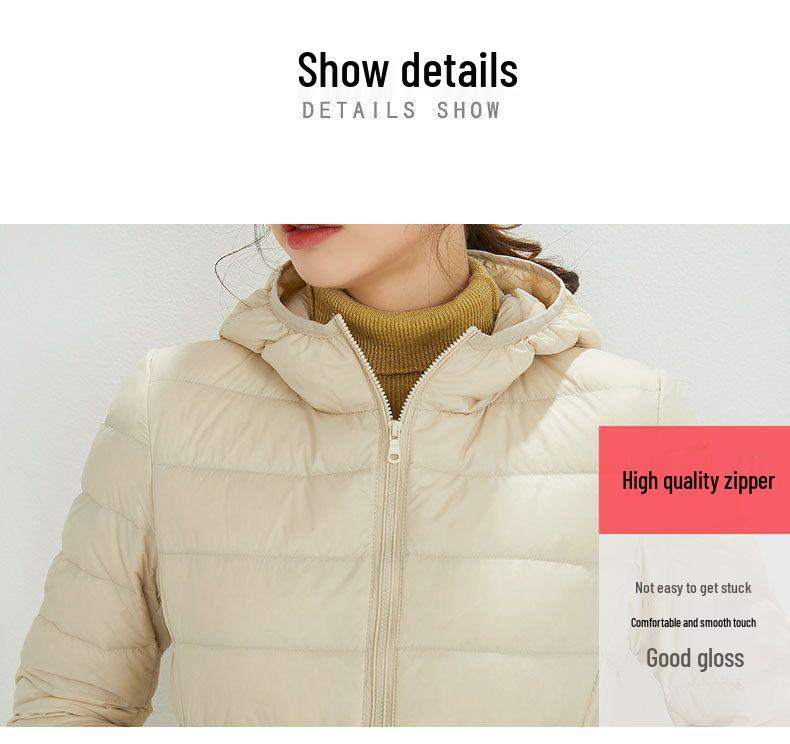 Women's Plus Size Lightweight Hooded Down Jacket - 90% Thin White Duck Down, Autumn/Winter Fashionable Outerwear