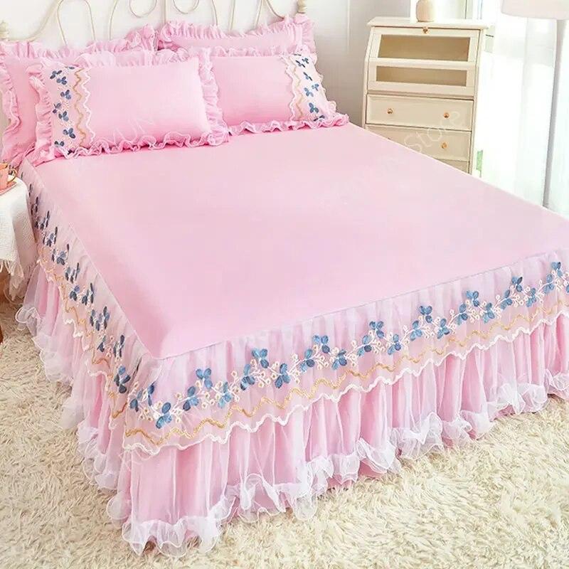 Květinová vyšívaná krajka Volánová postelová sukně Princeznovská volánová postelová sukně Protiskluzový chránič matrace Prostěradlo Domácí přehoz na postel Přehoz