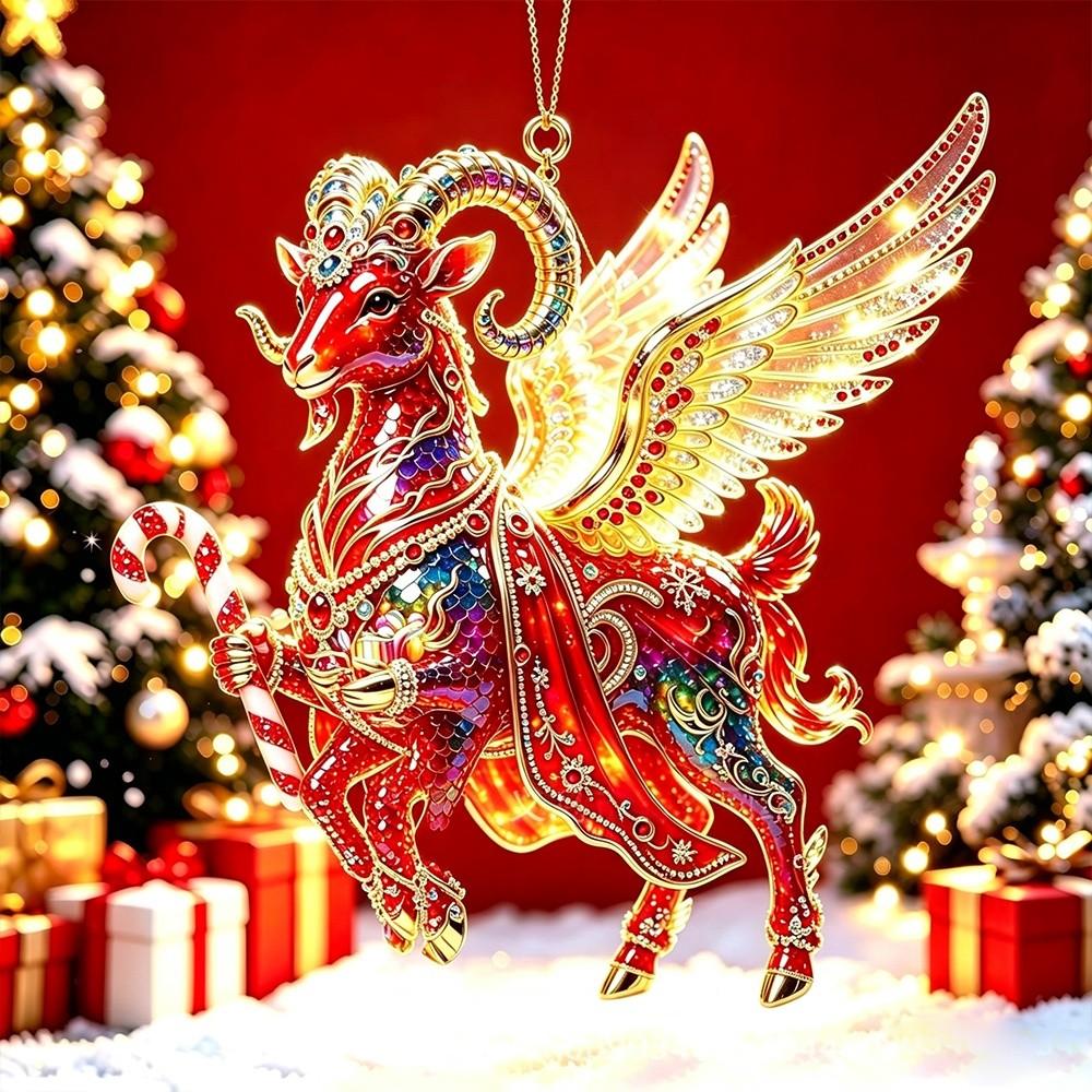 2D Flat Goat Pendant Shining Animal Hanging Decoration Zodiac Goat Souvenir  Holiday Party Decor