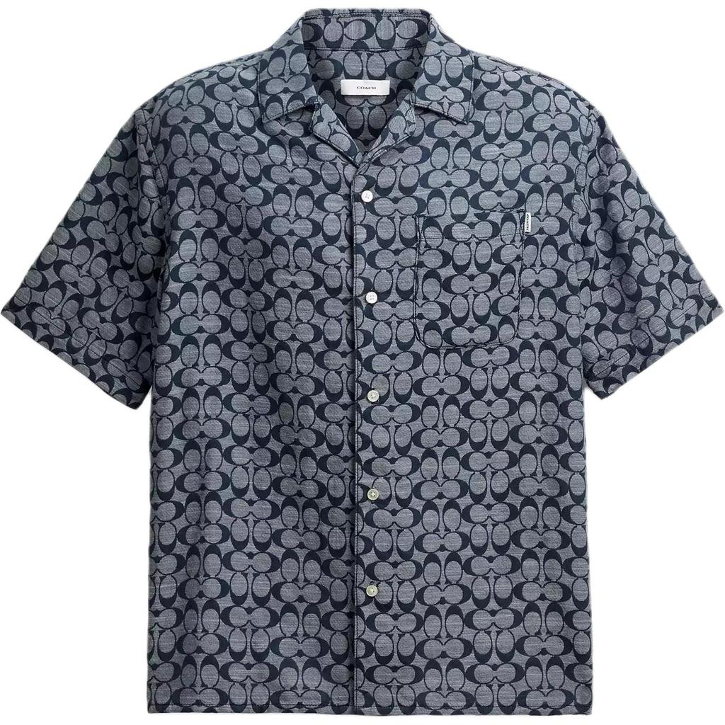 Coach Shirts Men's Blue Lapel Moderate CY559-RF2