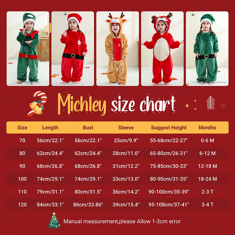 MICHLEY Christmas Baby Rompers Flannel Cosplay Toddler Infant Cute Clothes Overall Bodysuits Jumpsuit Costume For Girls Boys Kid