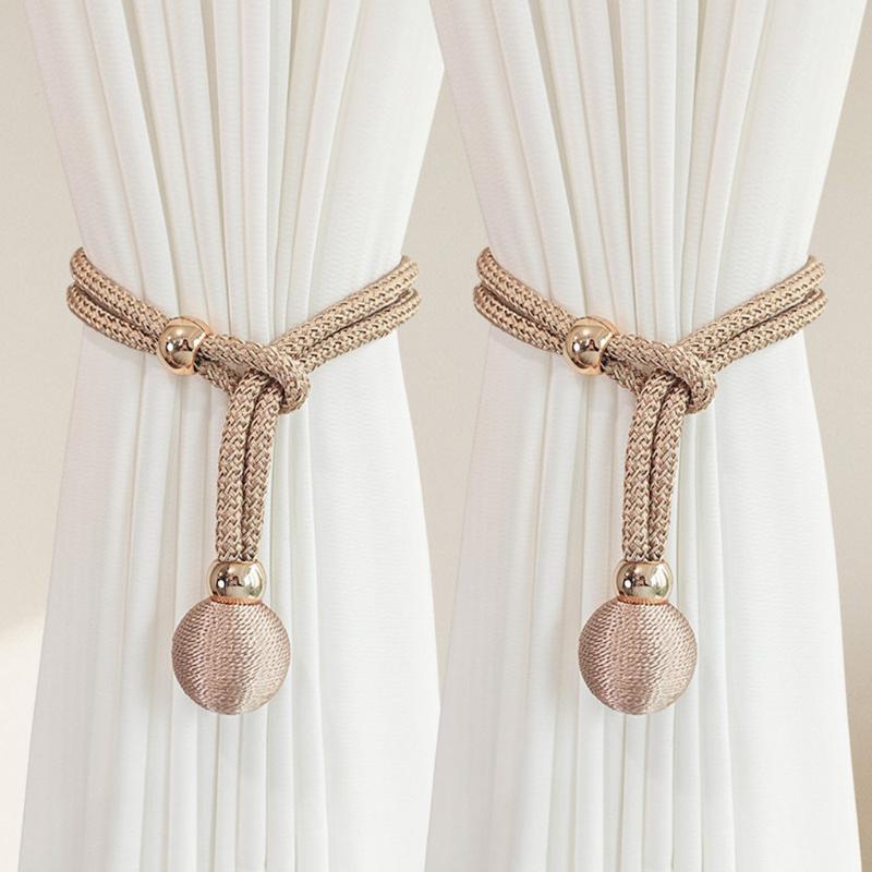 2Pcs Magnetic Curtain Tiebacks With Durable Braided Rope Elegant Gold Balls For Living Room Bedroom Decor