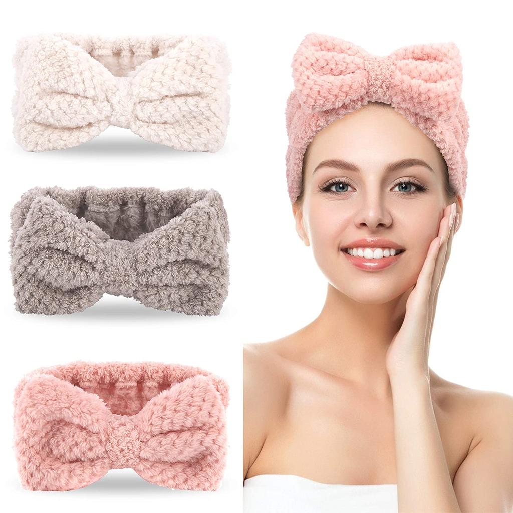 3 Pack Spa Microfiber Bowtie Headbands Makeup Headband Skincare Headbands Facial Headband Face Wash Headband Face Washing Headband Towel Headbands